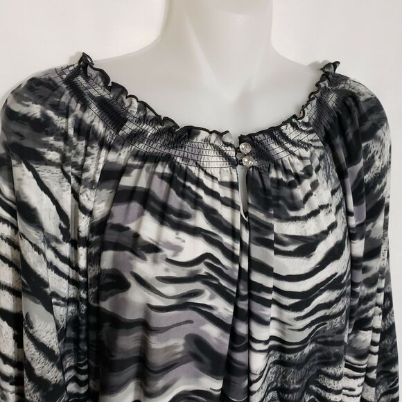Isabella Rodriguez Blouse Womens Size XL Animal Print Elastic Waist 3/4 Sleeve - Picture 3 of 9